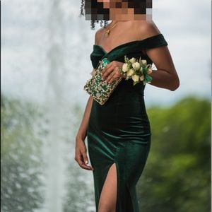 Emerald velvet prom dress